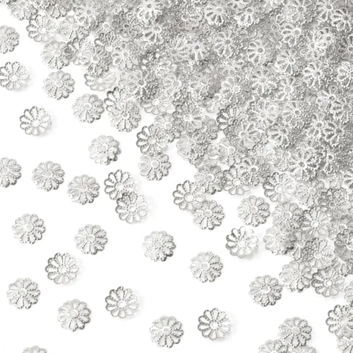 Miniatura 13 de ANCIRS 1200 tapas espaciadoras de cuentas espaciadoras de 0.27 pulgadas para hacer joyas, tapas de cuentas de filigrana de flores de metal para Plata