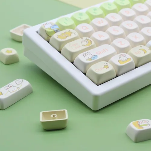 Miniatura 4 de MOA - Teclas de perfil de conejo, lindo conejo personalizado PBT Dye-sub Keycap 144 teclas para teclado mecánico, juego de teclas de tamaño completo