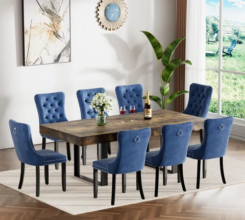 Miniatura 46 de Juego de mesa de comedor extensible marrón de 7 piezas para 6, 63 a 78.74 pulgadas, moderno juego de mesa de cocina y comedor, mesa de comedor Mesa