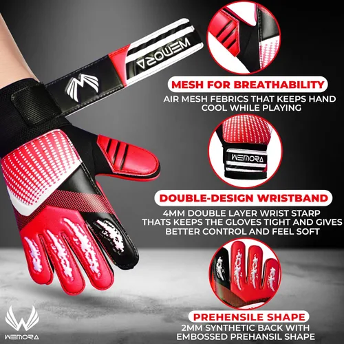 Miniatura 2 de Guantes de portero de fútbol para niños y jóvenes junior de 4mm antideslizantes con agarre fuerte en la palma Rojo