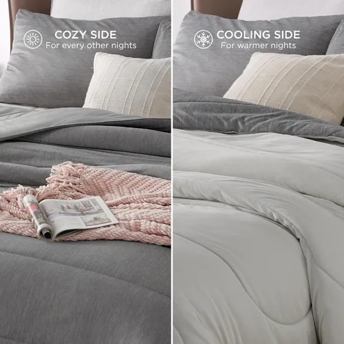 Miniatura 3 de Bedsure - Juego de edredón queen - Juego de ropa de cama refrescante y cálida, ropa de cama reversible gris claro para todas las estaciones, 3 03