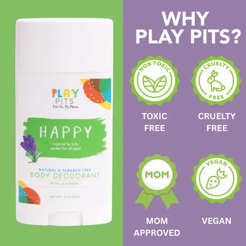 Miniatura 2 de PLAY PITS - Desodorante infantil para niñas y niños - Natural - Sin sal de aluminio - Seguro para pieles sensibles - HAPPY está infundido