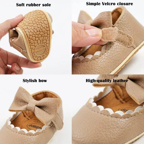 Miniatura 5 de E-FAK Zapatos planos Mary Jane para bebés zapatos planos antideslizantes de goma suave suela de goma suave zapatos de vestir de princesa