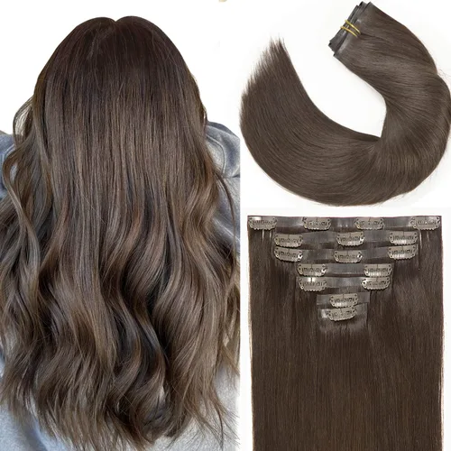Miniatura 80 de Lacer Hair Glam - Extensiones de cabello humano con clip, sin costuras, color negro hueso, 4.33 oz, 7 unidades, 20 pulgadas, con clip de trama