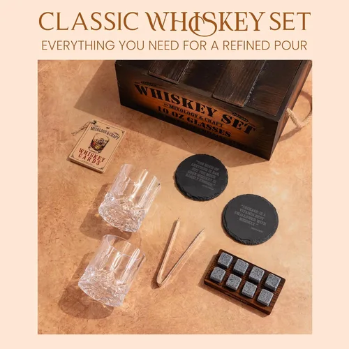 Miniatura 2 de Mixology & Craft Jameson - Juego de regalo de whisky, juego de vasos de whisky con caja de madera rústica, 8 piedras de granito para whisky, vasos