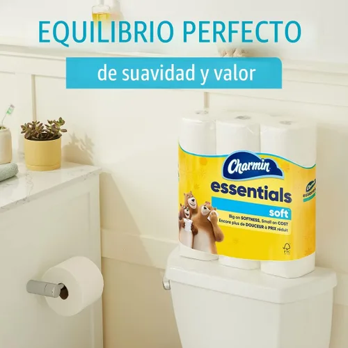 Miniatura 4 de Charmin Essentials - Papel higiénico suave, 9 mega rollos = 36 rollos regulares