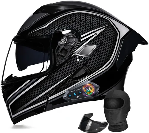 Miniatura 17 de Casco Modular Moto con Bluetooth Integrado, Doble Visera, Ventilación Múltiple, Forro Extraíble, ABS de Alta Densidad, DOT Homologado para Hombres