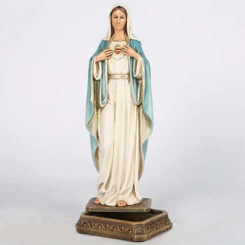 Miniatura 2 de Estatua de María de corazón inmaculado católico de BC, 10 pulgadas de alto, figura de la Virgen María para altar, santa madre con soporte