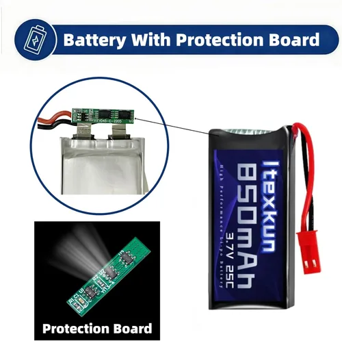 Miniatura 3 de Batería li-po de 3.7 V 850 mAh 25C JST Plug Baterías Lipo recargables con cargador USB para MJX X400 X400 W X800 Sky Viper S670 V950HD V950str s1750
