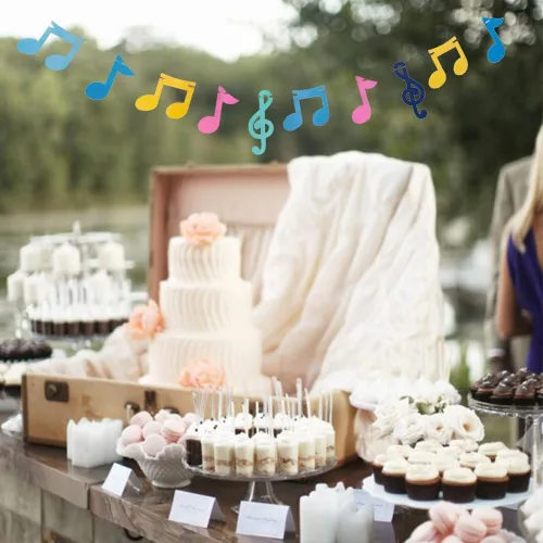 Miniatura 5 de 3 filas de notas musicales pancartas coloridas notas musicales guirnalda de fiesta temática de música decoración para Rock Roll cumpleaños, baby