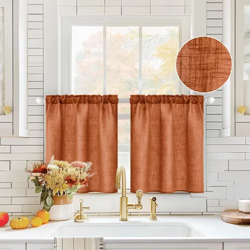 Miniatura 47 de MIULEE Cortinas de Halloween para cafetería de 24 pulgadas de largo, cortina de media ventana semitransparente, cortinas de lino cortas estilo casa