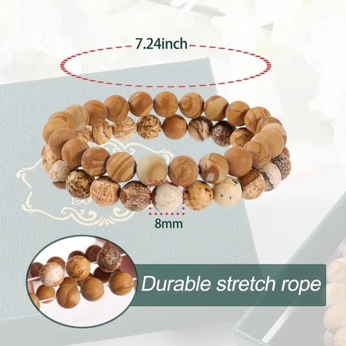Miniatura 5 de Bivei - Pulsera elástica con cuentas redondas de cristales curativos de Reiki semipreciosos, hecha a mano, de 0.315pulgadas (8 mm)