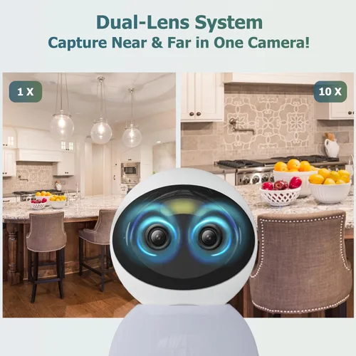 Miniatura 2 de Cámara de seguridad de doble lente con zoom 10X, monitor de bebé, cámara de seguridad para perros con luz automática, panorámica de luz automática