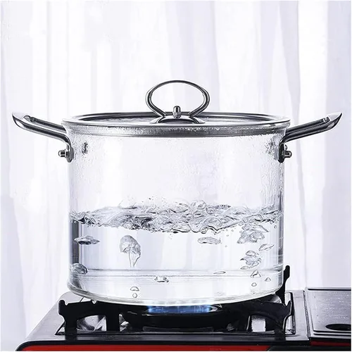 Cacerola de vidrio, olla de cocina de borosilicato transparente con tapa y asa, olla antiadherente para fideos y chocolate (color transparente), 5L