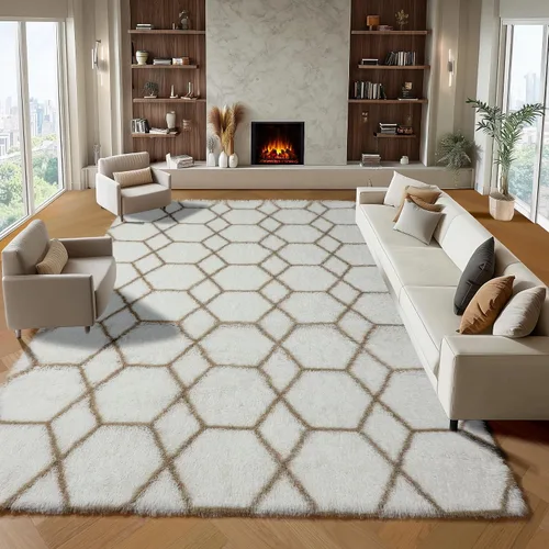 Miniatura 50 de ONASAR Alfombras de área para sala de estar y dormitorio, alfombra esponjosa lavable de 5x8 pies gris y blanca, alfombra de piso suave, afelpada