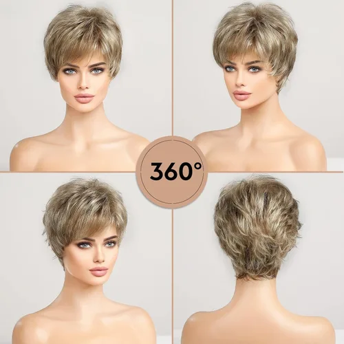 Miniatura 5 de HAIRCUBE Pelucas cortas de corte Pixie con textura de cabello humano para mujeres con flequillo pelucas sintéticas de repuesto - #17/101