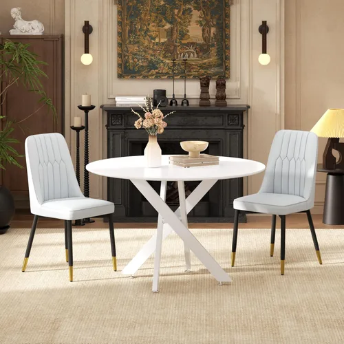 Miniatura 24 de RGZ Juego de mesa de comedor redonda negra de mediados de siglo para 2, mesa de cocina pequeña de madera circular de 36 pulgadas y 2 sillas