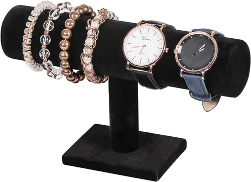 Miniatura 3 de Julysky Soporte de pulsera con barra en T, soporte de exhibición de pulsera para venta, organizador de joyas para mostrar (todo negro, 1 nivel)