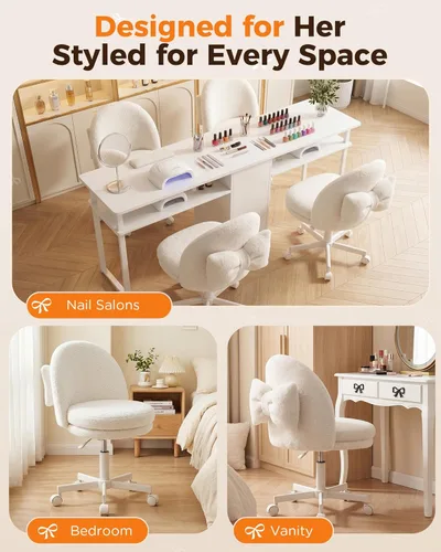 Miniatura 9 de GTRACING Silla de oficina alta de terciopelo con ruedas, sillas de tocador con respaldo, altura versátil: taburetes de oficina a bar, silla