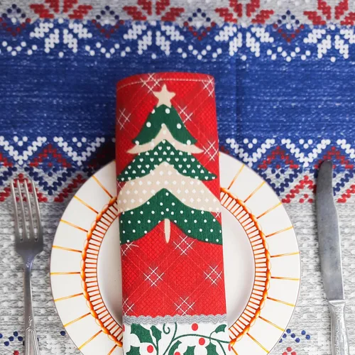 Miniatura 7 de Christmas Print Napkins Set of 10, Red and Green Christmas table decor, fabric dinner table napkins with Christmas Simbols, Farmhouse Christmas