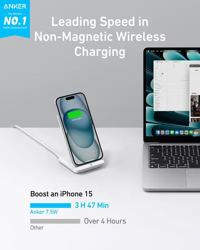 Miniatura 2 de Anker Cargador inalámbrico 313 (soporte), certificado Qi para iPhone 17/17 Pro/17 Pro Max/16/15/14/13, carga rápida de 10W para Galaxy S23 S22 S21