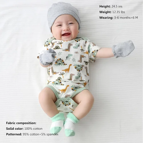 Miniatura 32 de Body de manga corta para bebé recién nacido, ropa de algodón de una pieza, 5 unidades, 0-12 meses