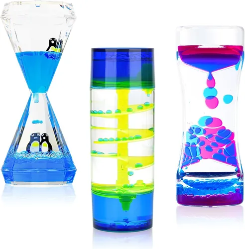 Liquid Motion Bubbler para niños y adultos, juego de 3 juguetes sensoriales para aliviar el estrés y juego sensorial, temporizador líquido colorido