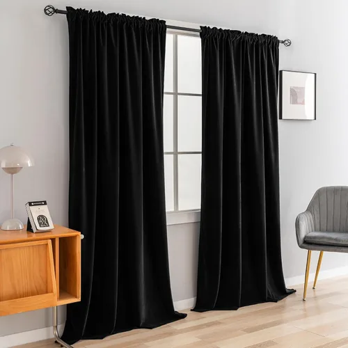 Miniatura 9 de CUCRAF Cortinas opacas de terciopelo negro de 63 pulgadas de largo, con aislamiento térmico, reducción de ruido, bolsillo para barra, cortinas