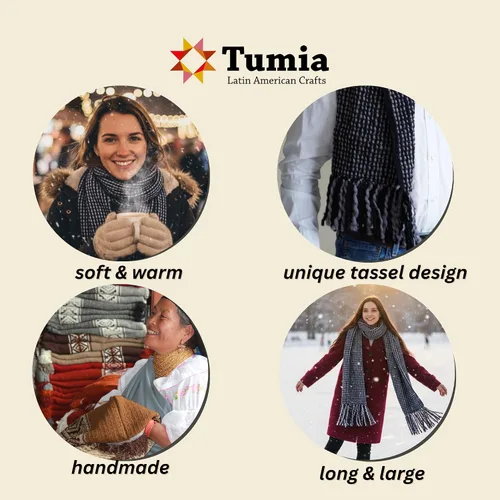Miniatura 24 de Tumia LAC - Bufanda de lujo extra larga gruesa a rayas - Hecho a mano y muy cálido - Unisex
