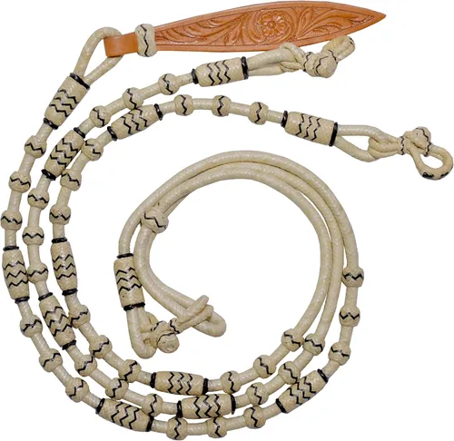 Nudos naturales y negros de piel cruda, tachuelas de caballo trenzadas a mano Romal Romel Reins Ranch Cuerda/cuerda Reins-8.5 pies, 52 pies Romel