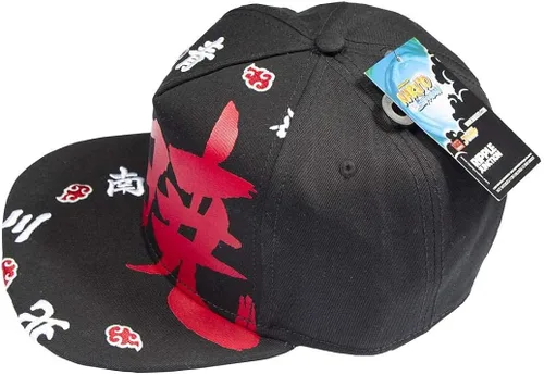 Miniatura 3 de Ripple Junction Naruto Shippuden Adulto Unisex Akatsuki Kanji Ring Flat Bill El Snapback Sombrero NegroRojo