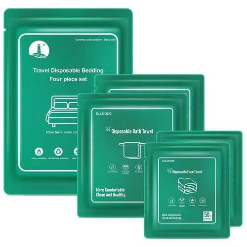 Sábanas desechables para hotel, artículos esenciales de viaje con 2 toallas de baño desechables, 2 toallas faciales desechables y 4 piezas de