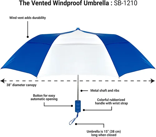 Miniatura 14 de STROMBERGBRAND UMBRELLAS Paraguas de viaje plegable y compacto de 42 pulgadas con ventilación, resistente y duradero, ligero, para lluvia, viento