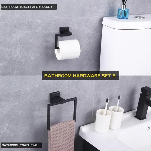 GERZ - Juego de accesorios de baño SUS304 de acero inoxidable para ducha de baño, 2 piezas (soporte para papel higiénico y toalla), acabado negro