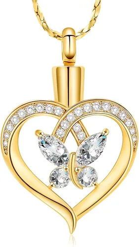 Miniatura 43 de Imrsanl Collares de urna de mariposa para mujeres y niñas, joyería de cremación con piedra natal, colgante para cenizas humanas, medallón