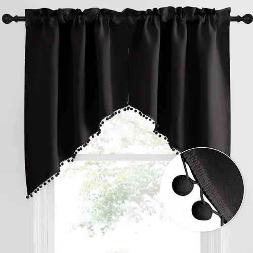 Miniatura 56 de NICETOWN Home Fashion - Cortinas de cocina con bolsillo para poste, cenefa festoneada a medida, cenefa festoneada sólida para ventana de Marrón