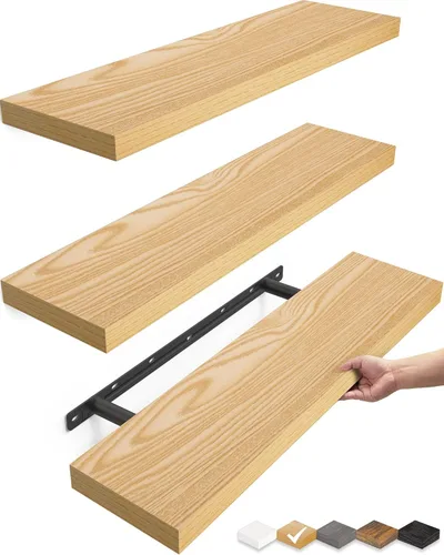 Miniatura 10 de BAYKA Estantes flotantes para pared, estantes de madera rústica montados en la pared para baño, dormitorio, sala de estar, cocina, estante colgante