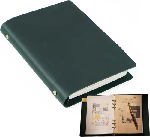 Miniatura 16 de Cuaderno de carpeta de cuero, 8.5 x 11 pulgadas (negro, A5-no personalizado)