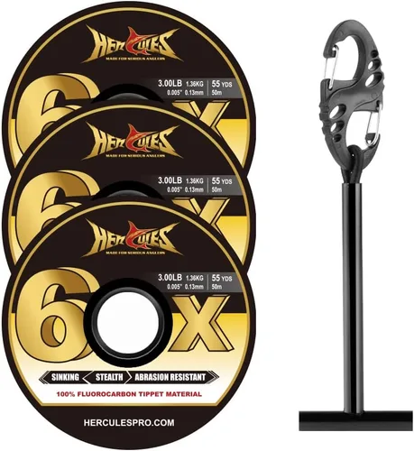 Miniatura 20 de HERCULES Tippet de pesca con mosca, paquete de 3 con soporte para volquetas, 55 yardas
