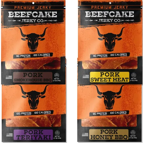 Miniatura 7 de BeefCake Jerky Paquete Clásico de Cecina de Res, Incluye Cecina de Res Sabor Tradicional Pimienta y Original, 9 Gramos de Proteína y 100 Calorías