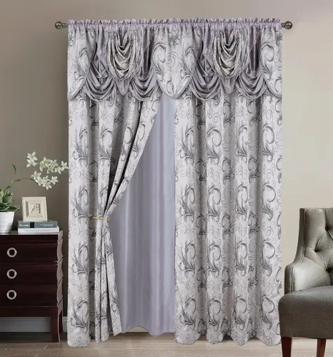 Miniatura 10 de GLORY RUGS Juego de cortinas de jacquard de lujo con cenefa adjunta y respaldo, para dormitorio, sala de estar, comedor, 2 cortinas beige, 55 x 84