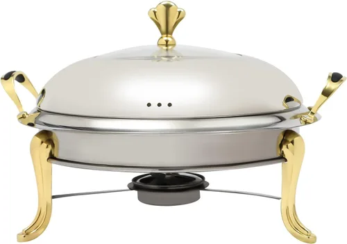 Miniatura 3 de Plato redondo para rozar, de acero inoxidable, para bufé, 2.5 L, calentadores de bufé con soporte de combustible (9.4 in dorado)