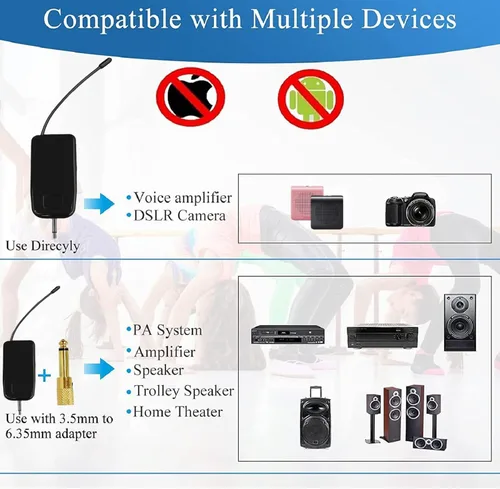 Miniatura 4 de Sistema de micrófono inalámbrico 2.4G para dos personas, alcance de 165 pies, transmisión estable, micrófono de auriculares portátil