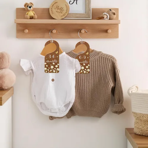 Miniatura 5 de Whaline 8 unidades de margaritas para armario de bebé, organizadores de madera para colgar en el armario del bebé, recién nacidos a niños pequeños