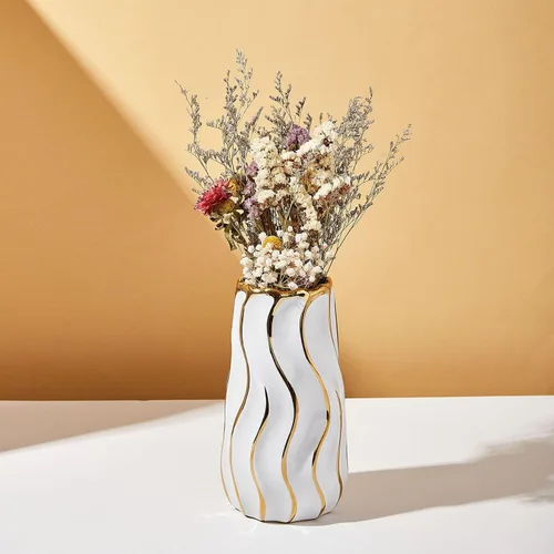 Miniatura 4 de Jarrón de cerámica blanca para decoración del hogar, jarrón decorativo para flores, jarrones de cerámica de rayas verticales para decoración