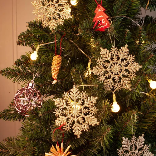 Miniatura 5 de AMS 30 unidades 4"/100 mm adornos de copo de nieve de plástico con purpurina brillante, decoración de árbol de Navidad para boda, Acción de Gracias