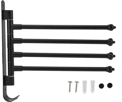 Toallero giratorio de acero inoxidable negro con 3 brazos, toallero giratorio y movible con 3 brazos, ideal para baño, armario y cocina (cuatro