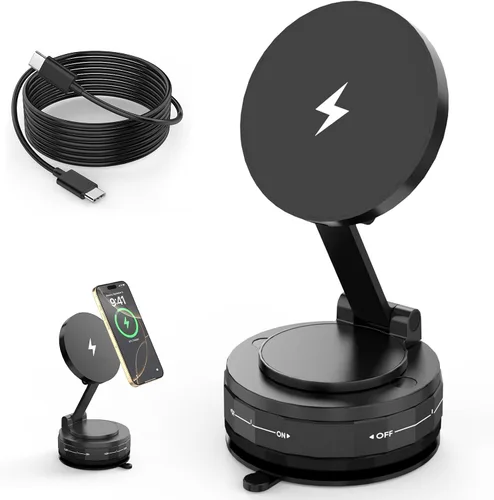 Cargador de coche inalámbrico, fuerte soporte magnético para teléfono, [carga inalámbrica de 15 W más rápida], soporte plegable ajustable de 360°