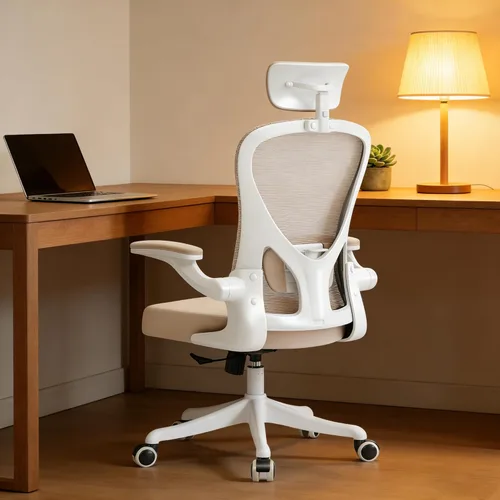 Silla de Oficina Ergonómica con Soporte Lumbar Ajustable y Reposabrazos Abatibles - Silla de Escritorio de Computadora de Respaldo Alto con Cojín de