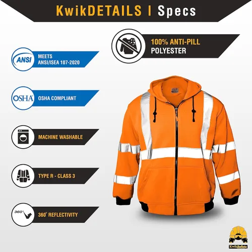 Miniatura 5 de KwikSafety - Charlotte, NC - Sudadera de forro polar de seguridad para hombres Chaqueta reflectante de alta visibilidad y PPE, ligera Naranja